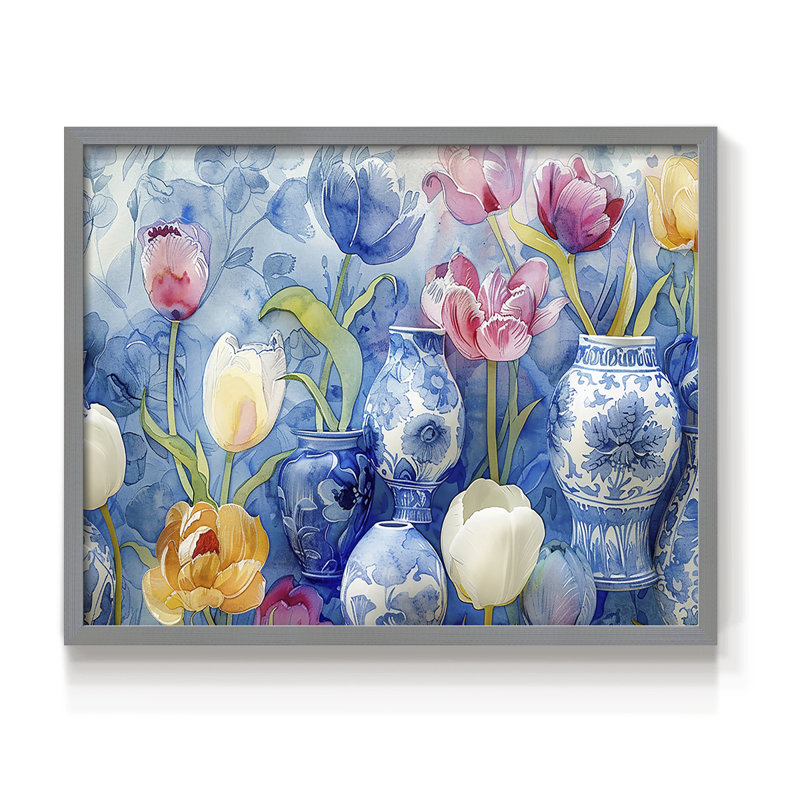 Série florale - LXIX - reproduction encadrée, Gris, H 11 po x l 14 po