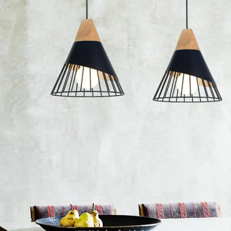Adjustable Wooden Modern Black Pendant Light