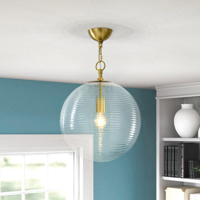 1-Light Clear Reeded Glass Globe Pendant