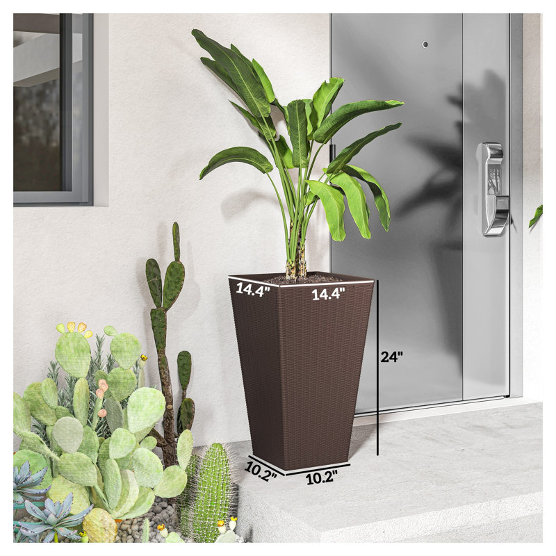 Ensemble de 3 grandes jardinières d'extérieur en polypropylène brun avec drainage