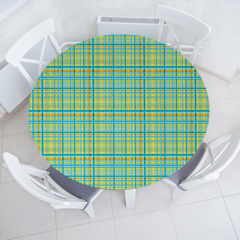 Highland Dunes Plaid Fitted Round Tablecloth Diameter Multicolor, 51.97" Round