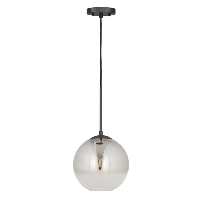 Luminaire suspendu sphère 1 lumière Madilynn, Noir, Transparent, H 20 po x l 12 po x P 12 po