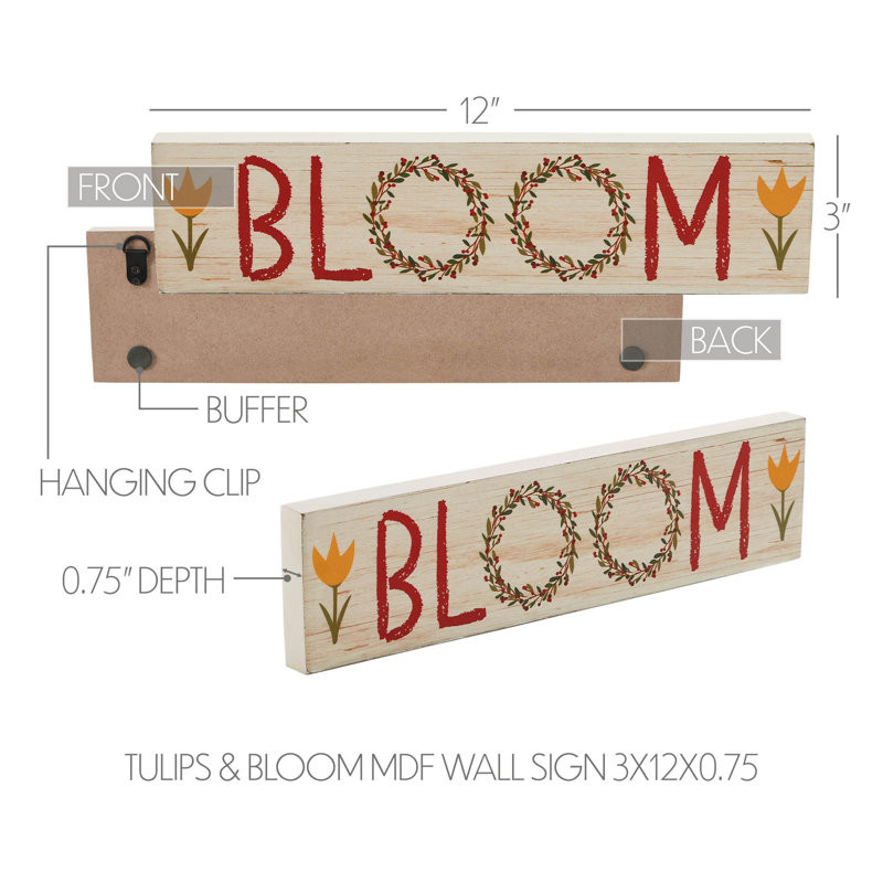 Plaque murale printanière en tulipes et panneau de fibres à densité moyenne 3 x 12 x 0,75