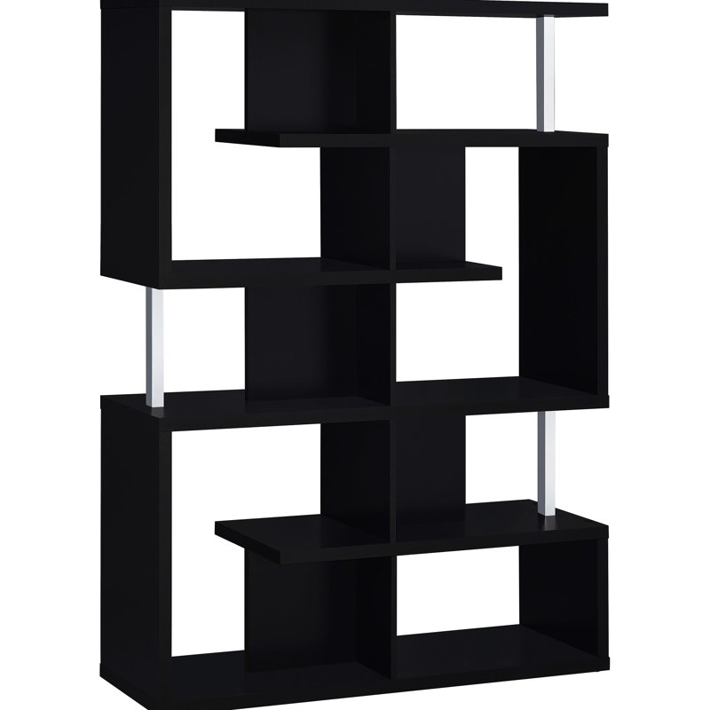 Bibliothèque à 5 tablettes en métal et panneau de particules en noir, tablettes spacieuses, livres de présentation, décor ouvert pour bibliothèque principale, mobilier complémentaire