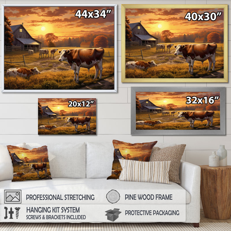 Vaches à la ferme, paysage III - vache, art mural, 12" H x 20" W, Toile tendue