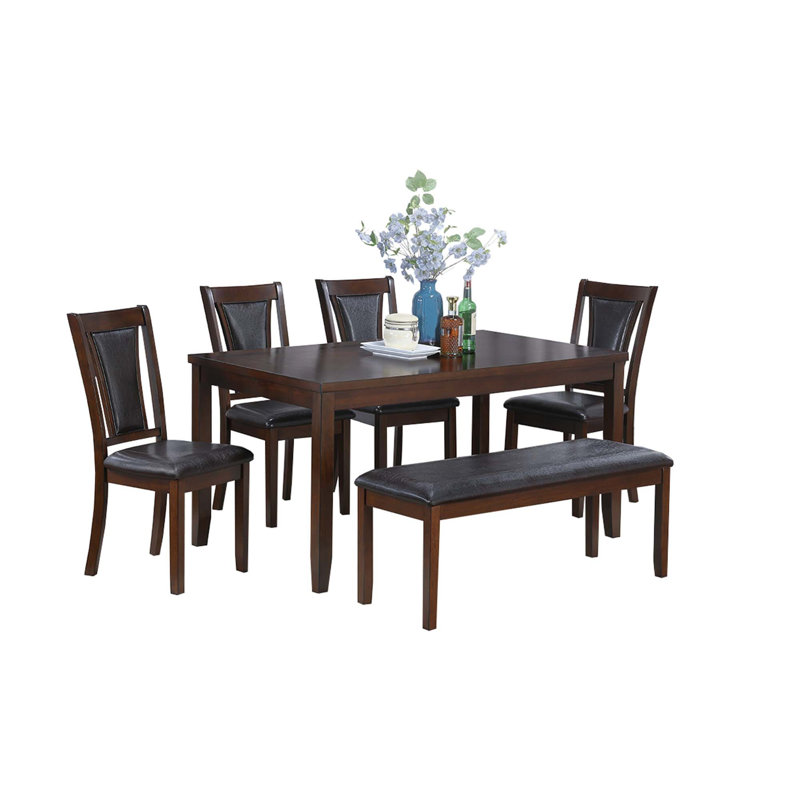 6 pièces de mobilier de salle à manger avec 4 chaises d'appoint et banc