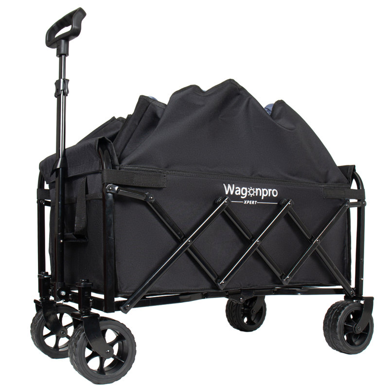 Chariot utilitaire extensible à deux couches avec de larges roues et une capacité de 220 lb pour le camping, le magasinage et le jardinage