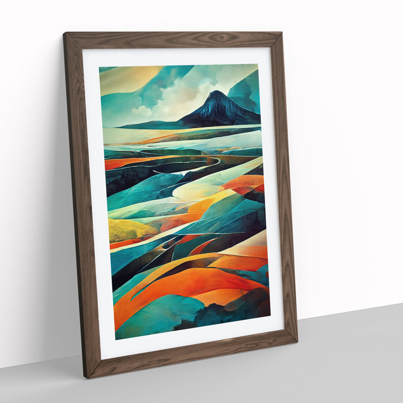 Abstract Mountain Landscape No.1 - Wall Art, 46cm H x 34cm W, Walnut Framed, No Matte