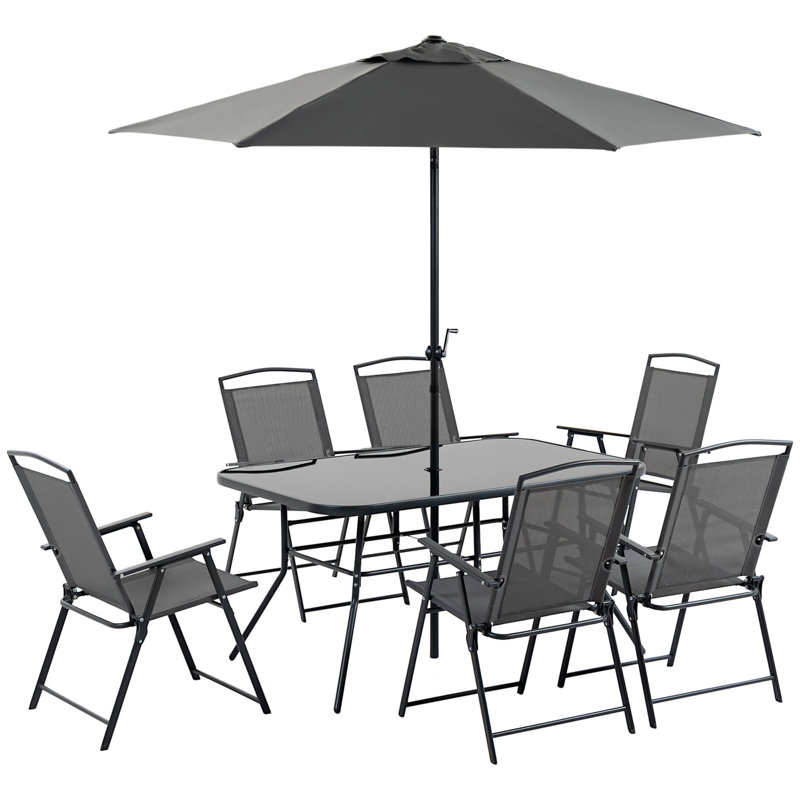 Jovannie Rectangular 6 - Person 55" Long Dining Set with Umbrella, Black