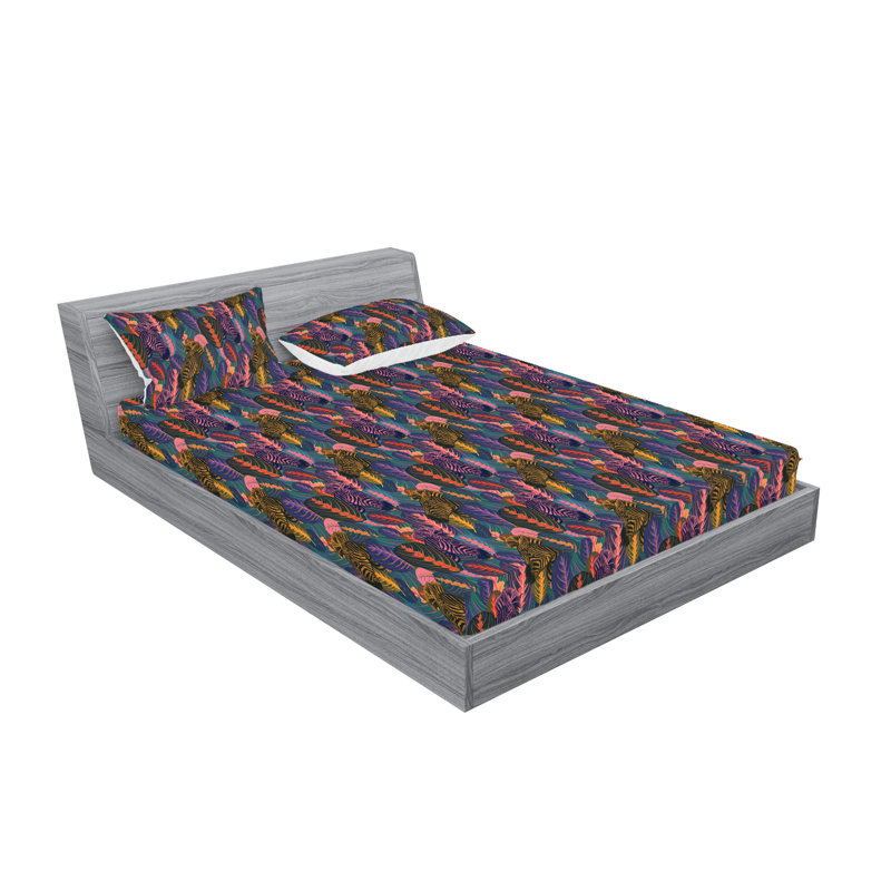 Multicolore drap-housse et taie décorative Ambesonne, Ensemble de draps pour grand lit avec 2 taies d'or