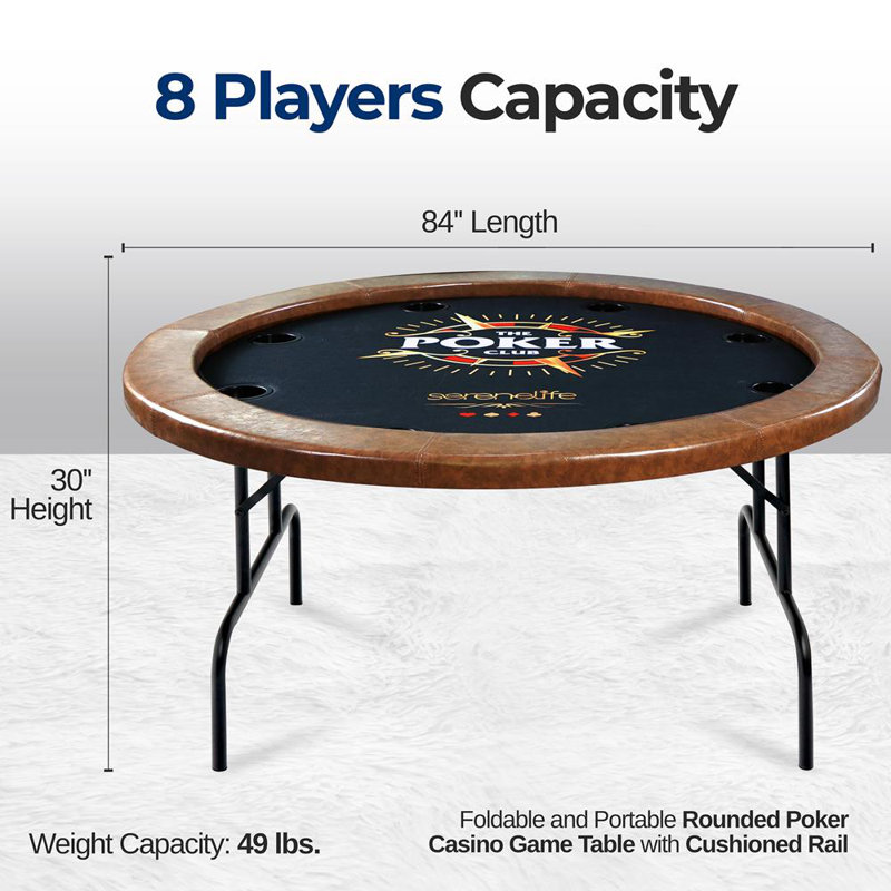 8-Player Foldable Rounded Poker/Casino Game Table with Cushioned Rail