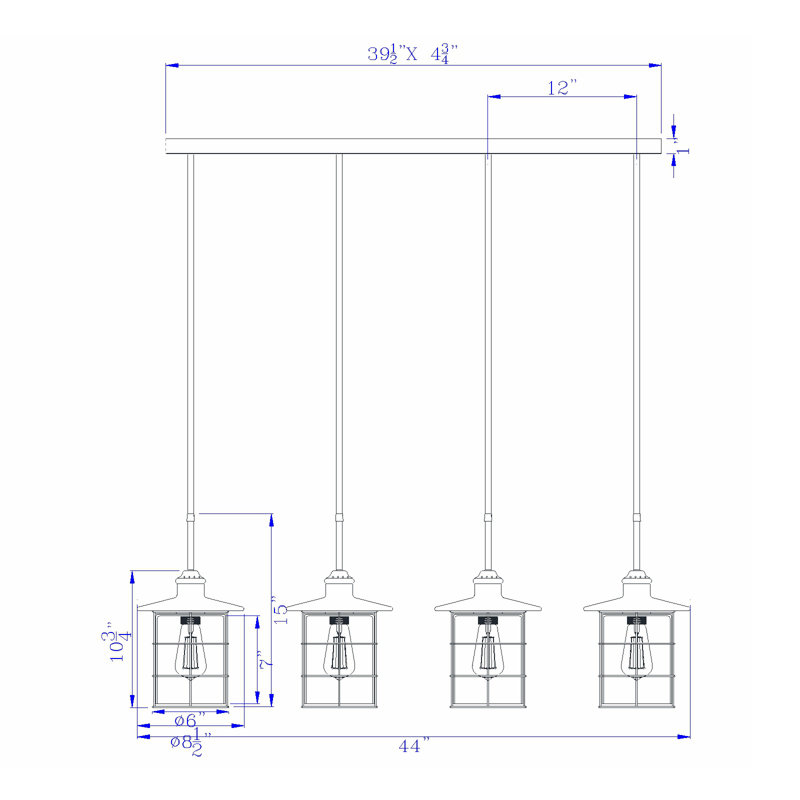 Luminaire suspendu pour îlot de cuisine 4 lumières Hampson