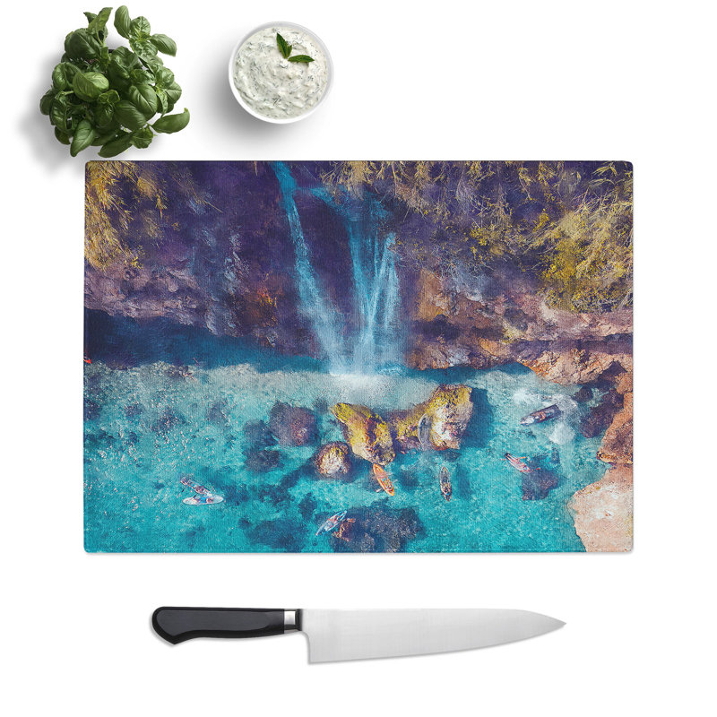 Waterfall in Nerja Spain Painting Chopping Board, 0.4cm H x 20cm W x 28.5cm L