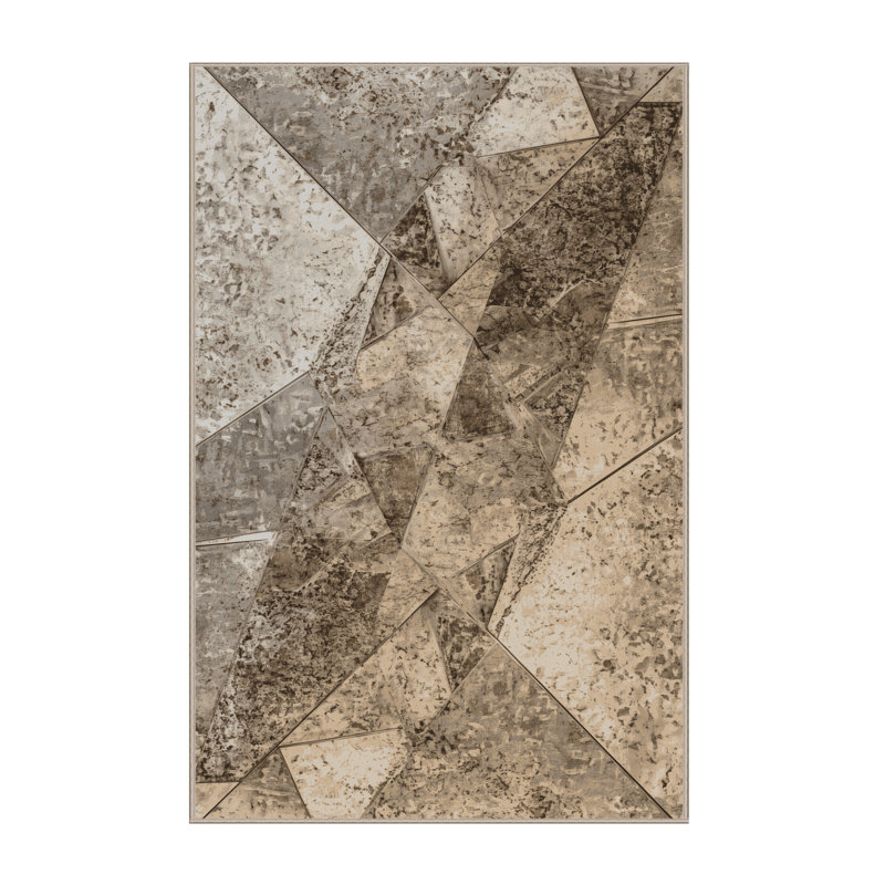 Machine Washable Arverne Rustic Stone Rug in Gray – Beige Binding, 8x10