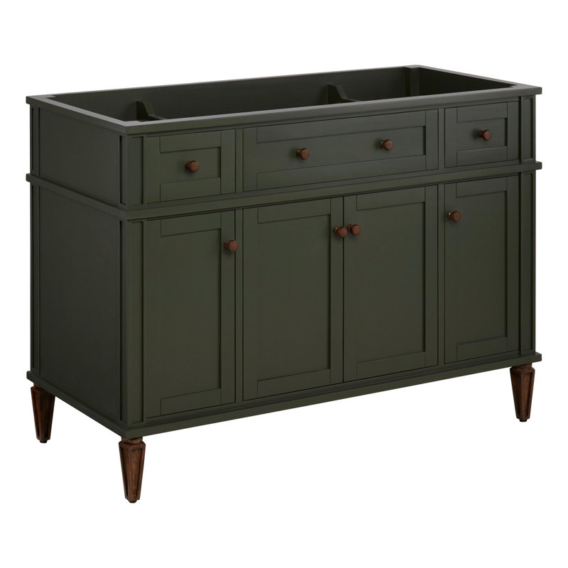 Elmdale 48" Freestanding Mahogany Single Vanity Rectangular Undermount Sink, Dark Olive Green, Carrara Marble, 8" Widespread
