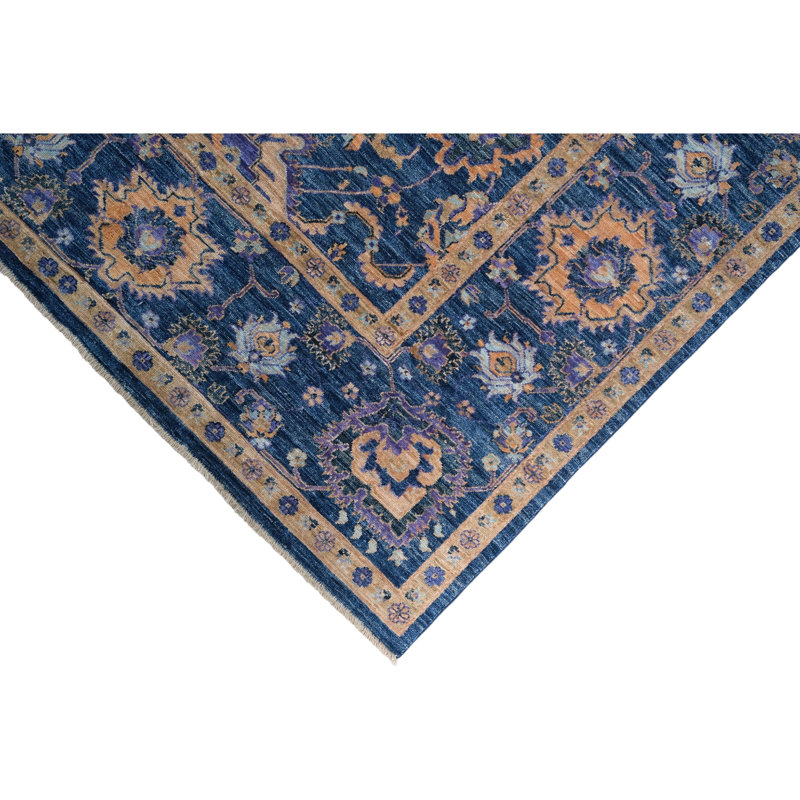 Hand Knotted Wool Area Rug in Navy