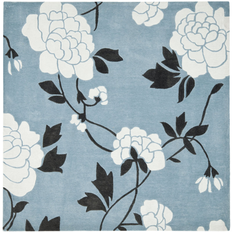 Modern Art Hand Tufted Performance Floral Rug, Square 7'