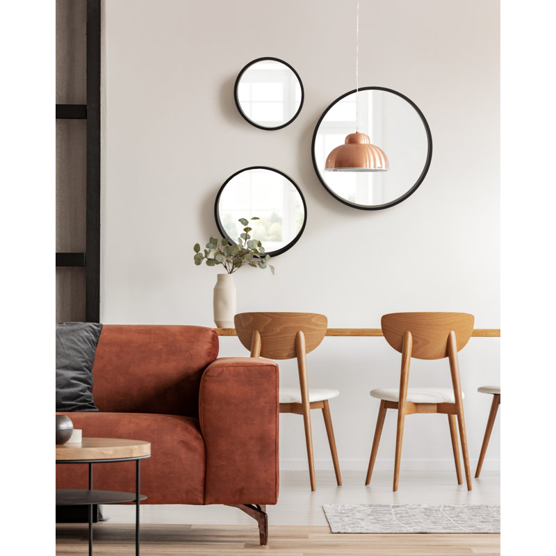 Travis Modern Round Wall Mirror Set, Black