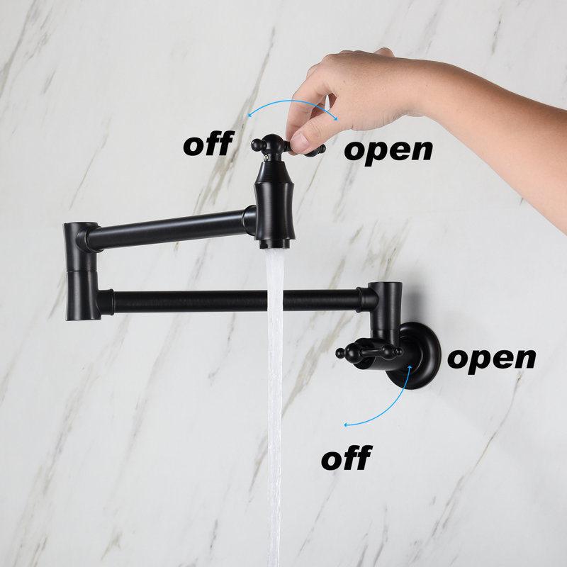 Support de robinet de remplissage de pot noir mat, bras pliable, rotation à 360 °, laiton, finition anticorrosion, robinet à deux poignées, conception pliable, pivotant, traitement, poignées