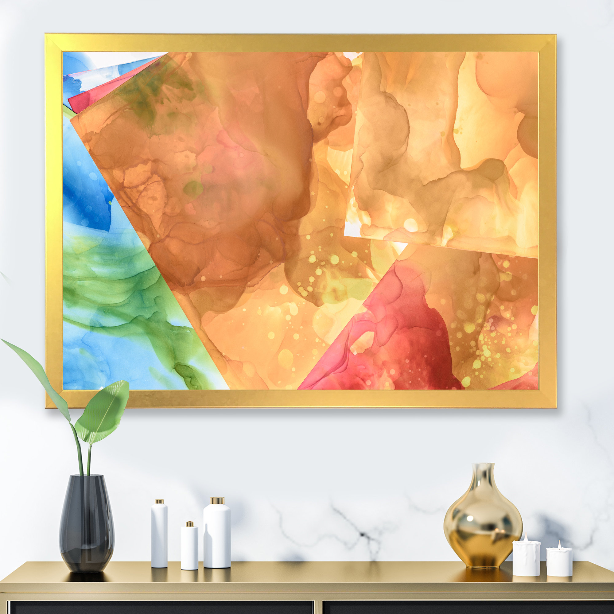 Wrought Studio Blue & Yellow Mixing Liquid Ink II Modern Canvas Wall