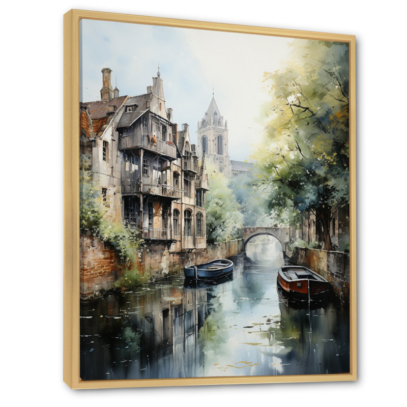 «Allemagne Canal Serenity I - Cityscapes», reproduction sur toile, H 20 po x l 12 po x P 1 po, Cadre naturel flottant