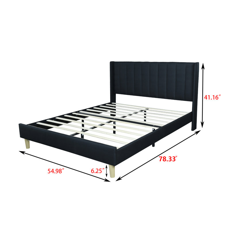 Upholstered Wingback Bed, Full, Black