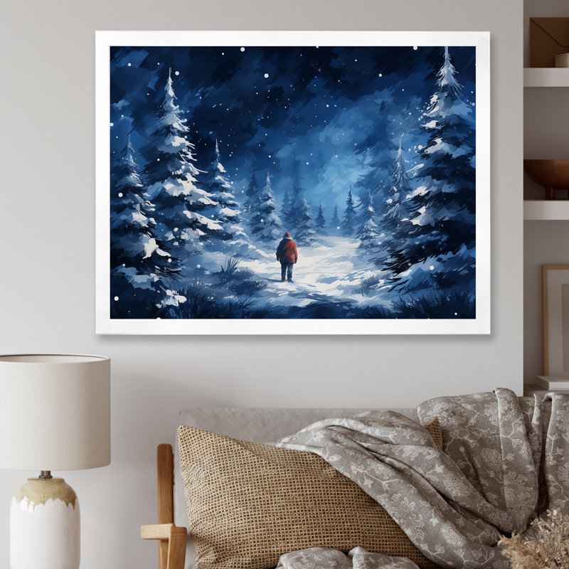 «Blue and White Winter Forest Wonderer», pin, art mural, Cadre doré à coins fermés, H 34 po x l 44 po x P 1,5 po