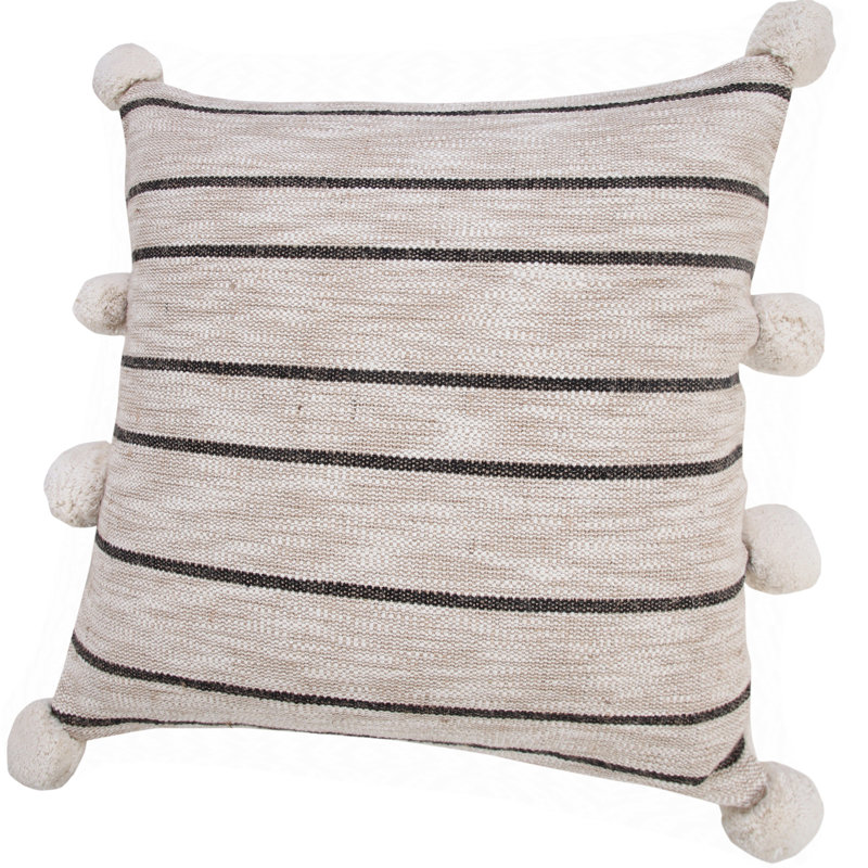 Coussin en jute tissé à la main brun clair / rayé en jute / coton, Polyester / Bourre en polyester