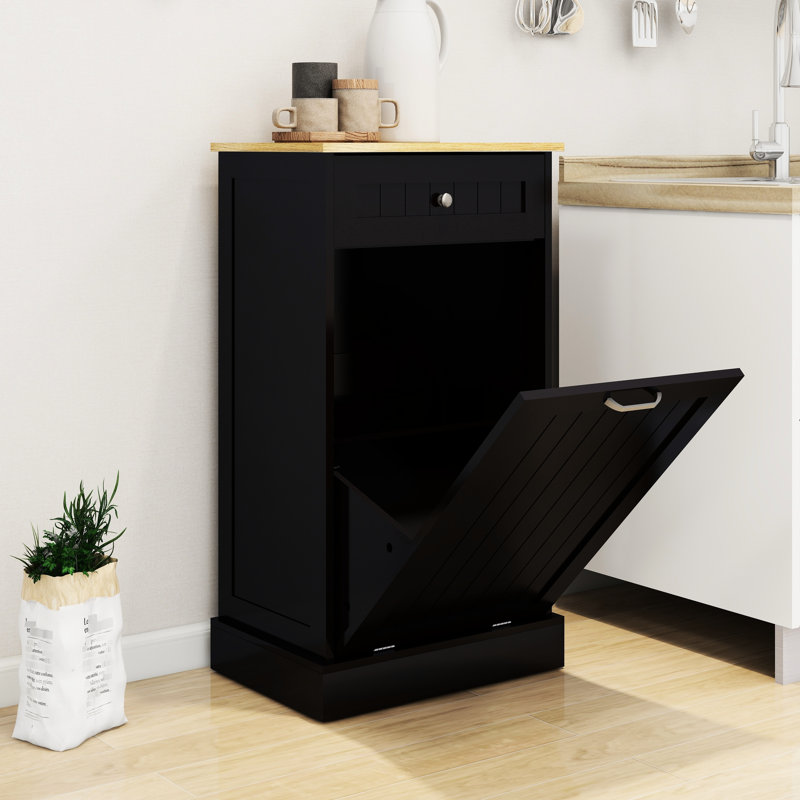 Armoire poubelle de cuisine inclinable noire, à densité moyenne qui ne se déformera pas, cache et garde bien peinte E1, peut contenir de la nourriture pour animaux, manuel d'assemblage inclus