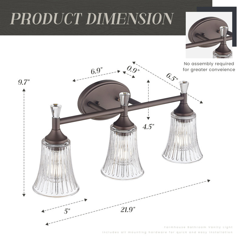 Éclairage pour meuble-lavabo à 3 lumières à intensité variable Bovina, Bronze huilé