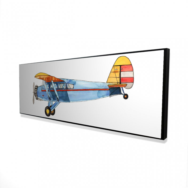 Toile encadrée petit avion bleu | Décoration de chambre de l'aviation, H 49,25 po x l 17,25 po