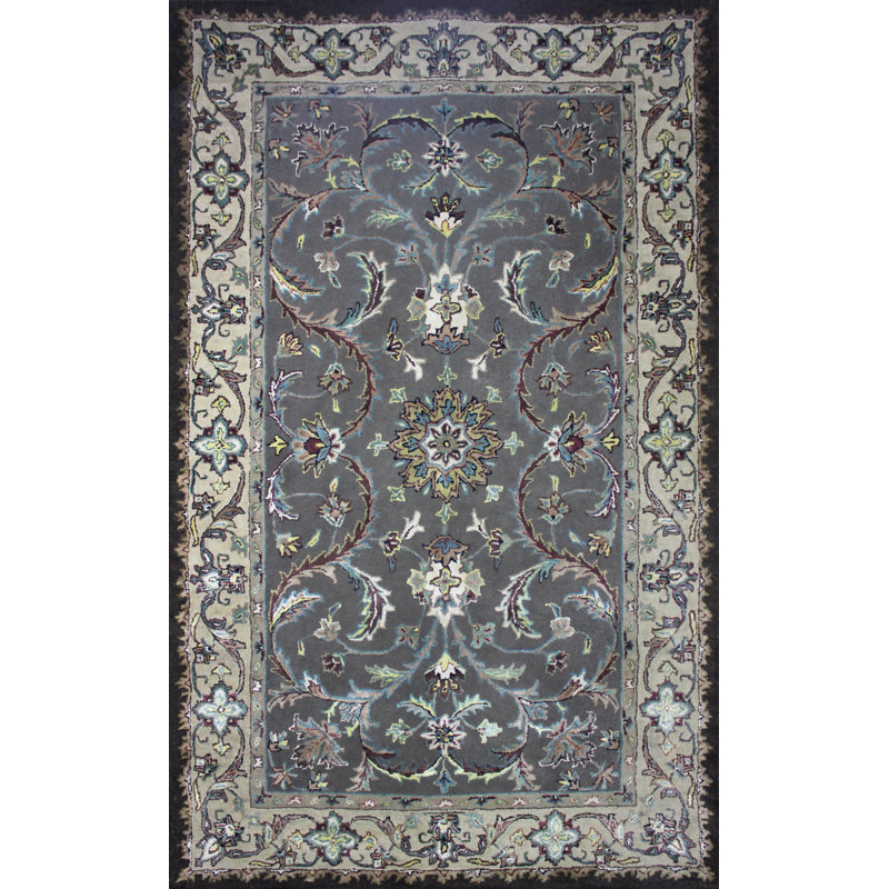 Tapis décoratif gris en laine Touffeté à la main de style oriental modbury, Rectangle 8 pi x 11 pi