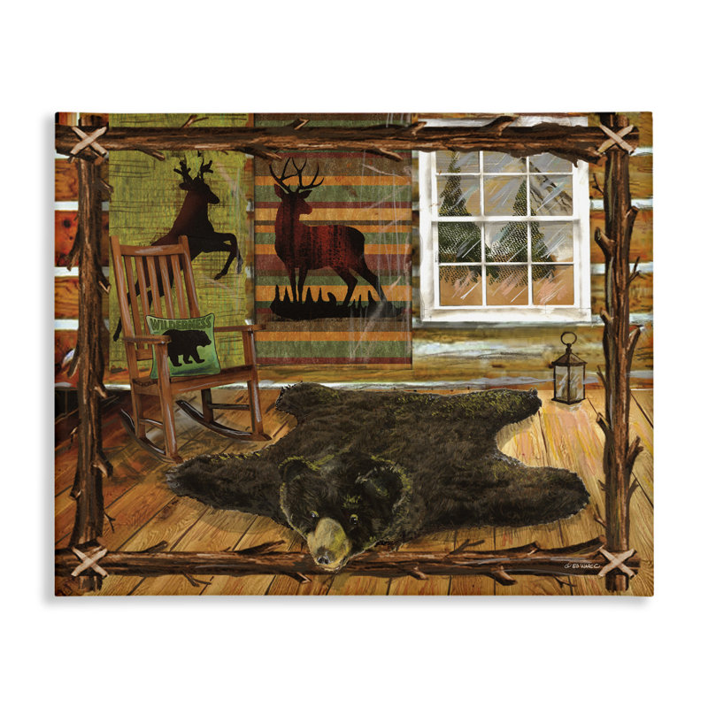«Rustic Cabin with Border», art mural sur toile par Ed Wargo, H 16 po x l 20 po