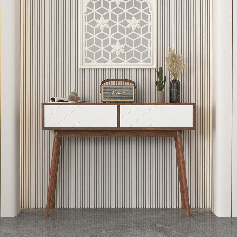 Entryway Table With 2 Carved Panel Drawers, Console Table With Storage Space And Wood Legs,Sofa Table Behind Couch