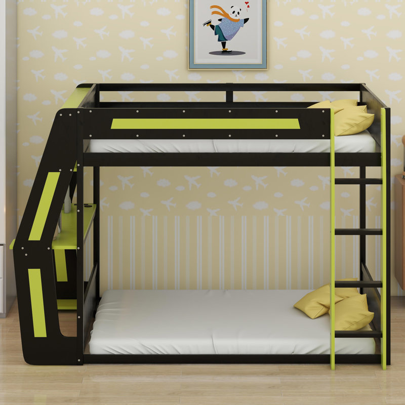 Gaming Bunk Bed With Side-Mounted Oversized RGB Desk, Green