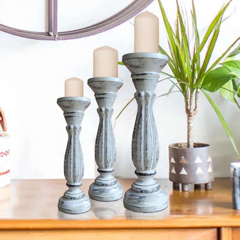 3 Piece 15" Tabletop Holder Set, Distressed White 