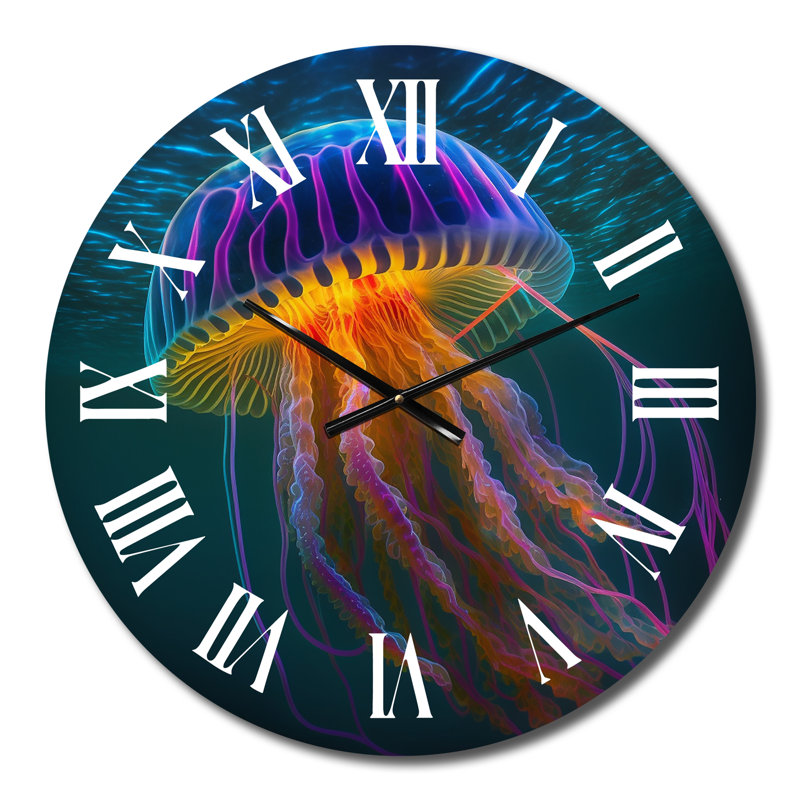 Horloge murale Radiant Colorful Deep Sea Jellyfish II - Jellyfish, Moyenne