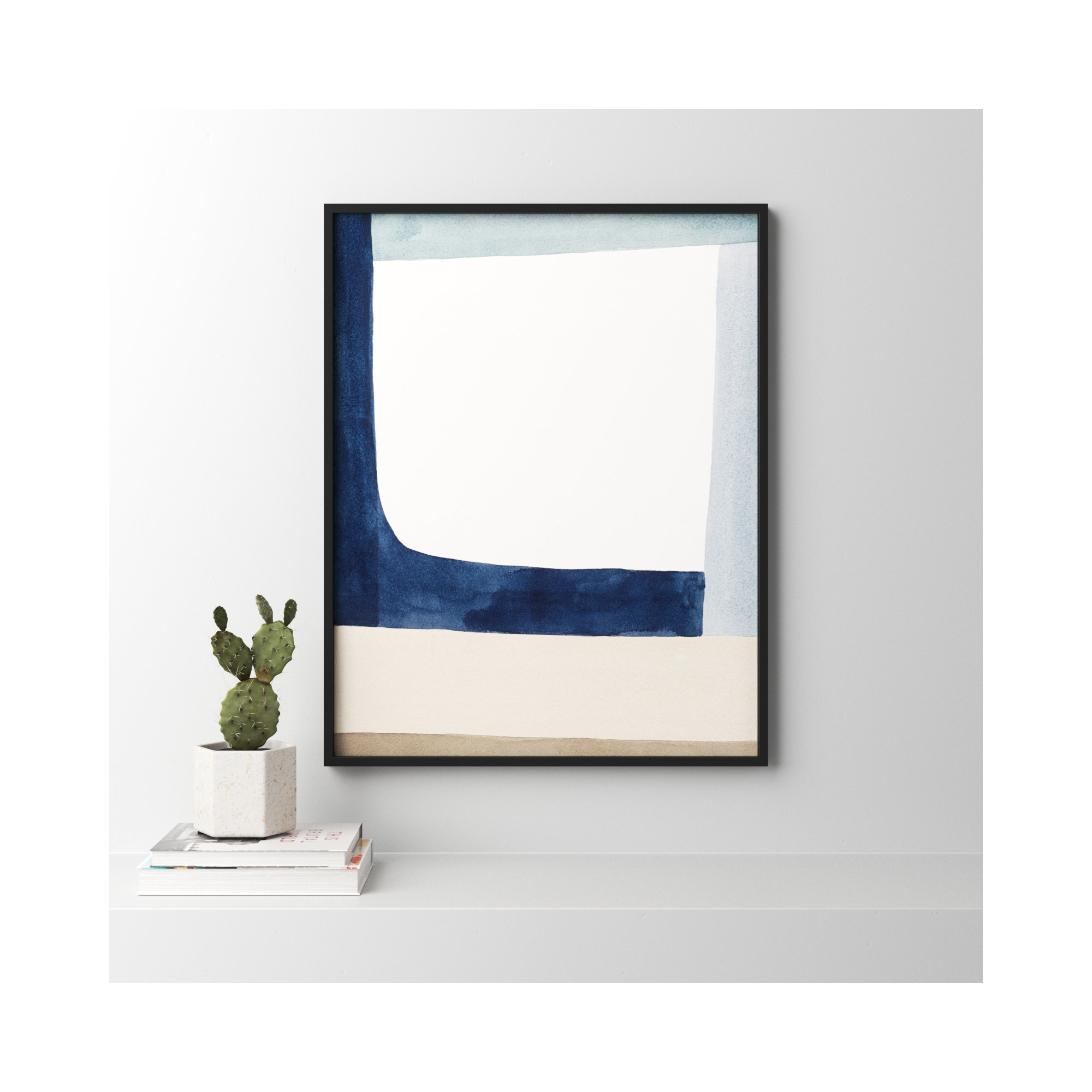 Composition In Blue 1 by Julia Balfour, Black Framed Canvas, 38" H x 30" W x 1.38" D