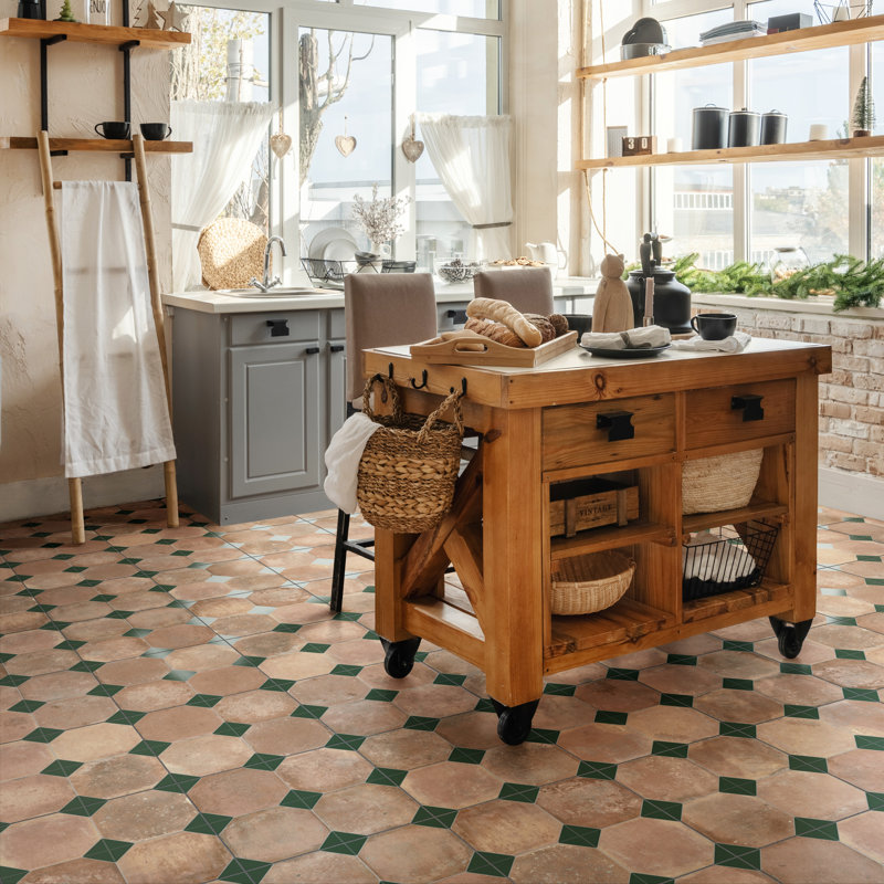 Kings Nonna 17-7 / 8 po X 17-7 / 8 po Carreau de porcelaine pour plancher et mur, Orange / Vert