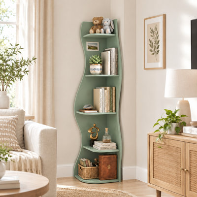 5-Tier S-Shaped Corner Bookcase, Freestanding Curved Display Shelf with Open Storage