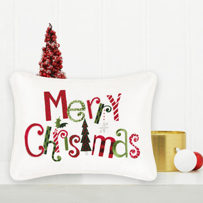 Merry Christmas Embroidered Throw Pillow