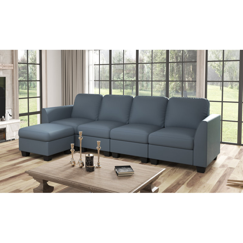 Surbiton Upholstered L-Shaped Sectional Reversible, Dark Blue Tech Fabric