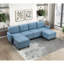 Chaise de salon modulaire 1 pièce en bois massif capitonné bleu