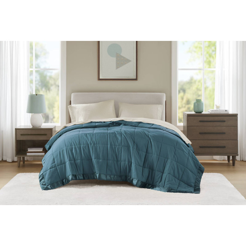 Lightweight Down Alternative Blanket with Satin Trim, Full/Queen, Teal