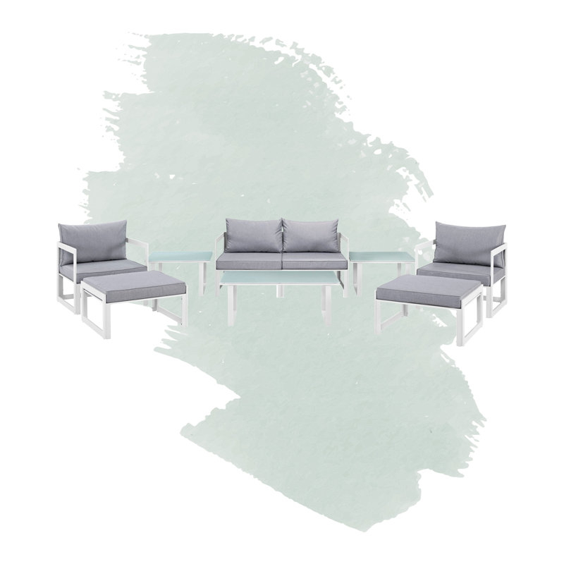 Ensemble de canapé modulaire d'extérieur 9 pièces Fortuna Fortuna, Blanc, Gris
