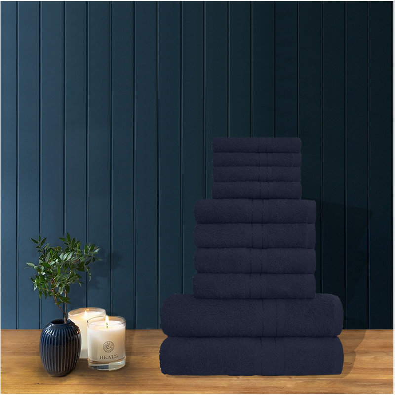Premium 10-Piece Cotton Towel Bale Set, Soft, Durable & Highly Absorbent – 4 Face, 4 Hand & 2 Bath Towels, Family Pack, Navy