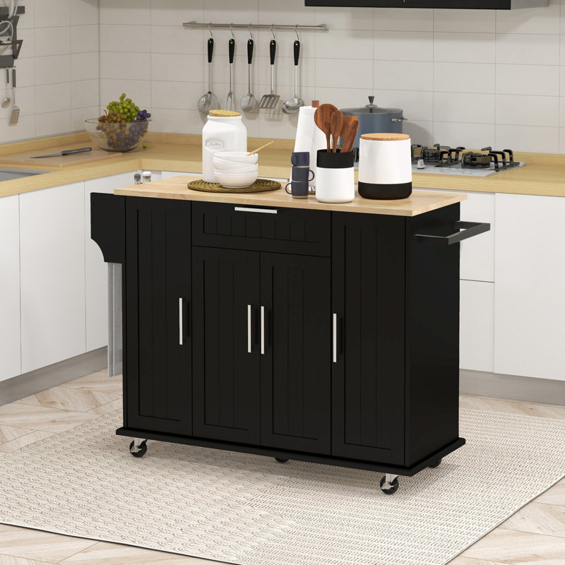 Charming Rustic-Modern Kitchen Island with Exquisite Top and Ample Storage, Black