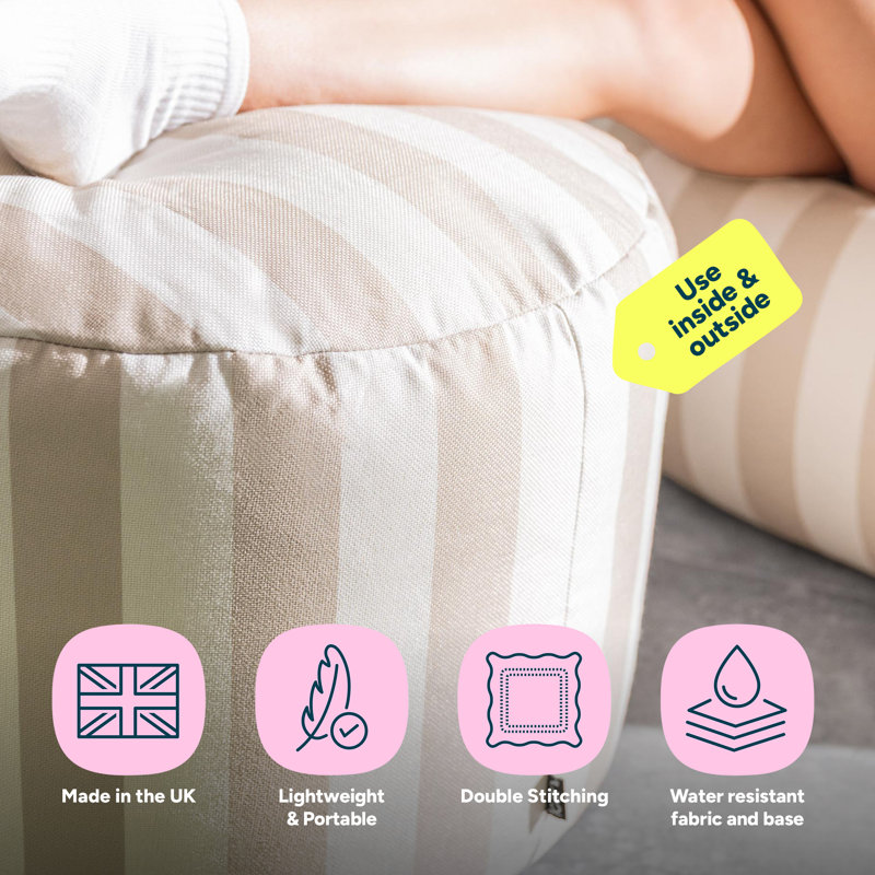 Milano Large Bean Bag Pouffe, Stone Striped