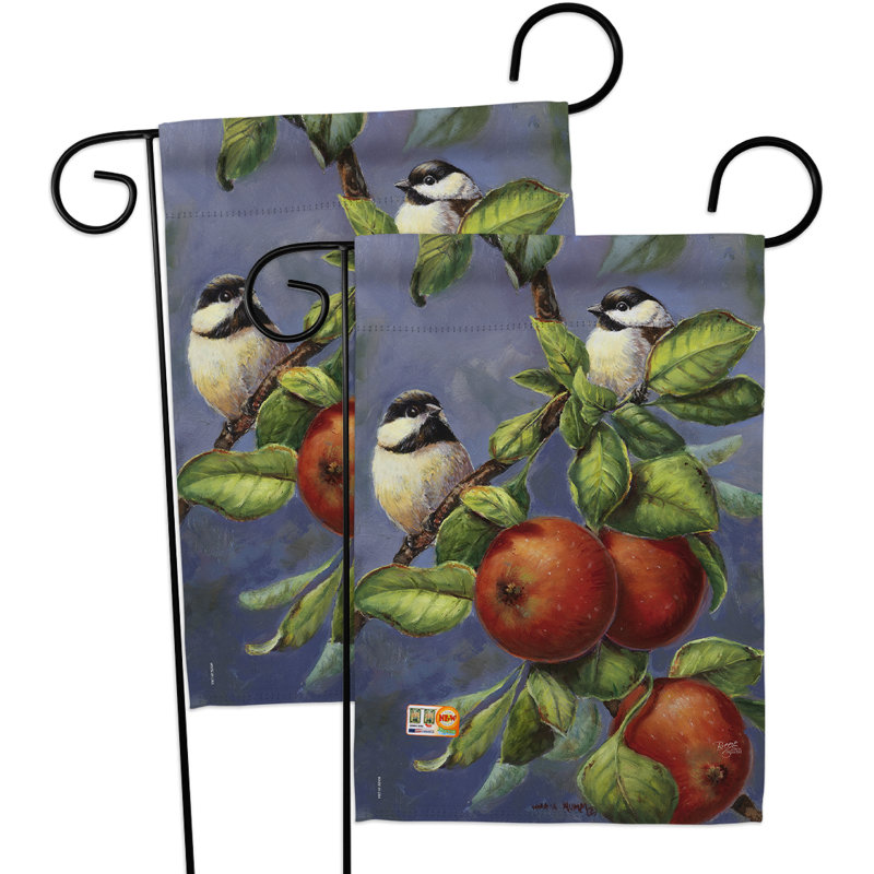Chickadees & pommes de polyester de 2 côtés 19 po x 13 po drapeau de jardin