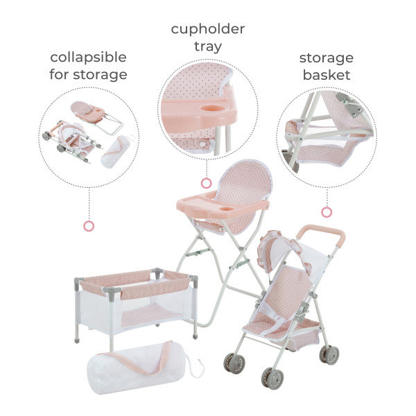 Olivia's Little World Doll Furniture Set Polka Dot Princess - Complete Set in Pink/Gray